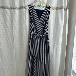 Women's Navy and White Striped jumpsuit